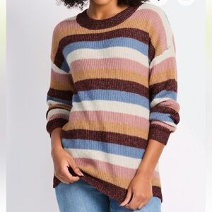 Bobeau Multicolor Striped Crew Neck Sweater
